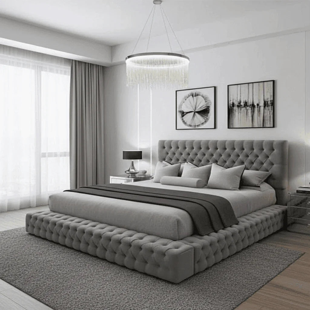 UKBedsDirect 2026 Dreamline Signature Bed – Luxury Upholstered Bed Frame with GoldChrome Accent Trim