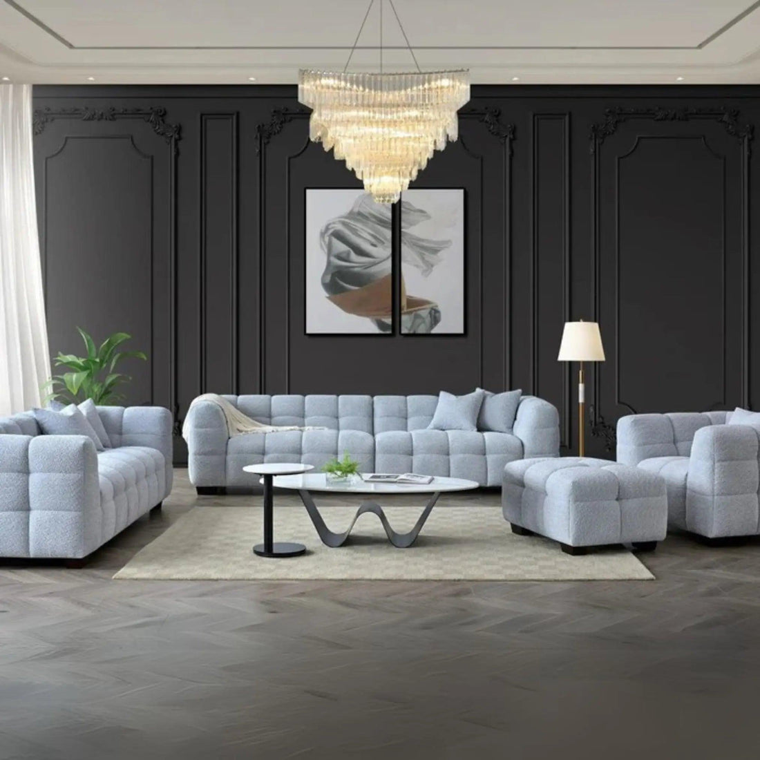 Aluxo Tribeca Sofa Range in Pearl Bouclé Fabric - UK Beds Direct ltd