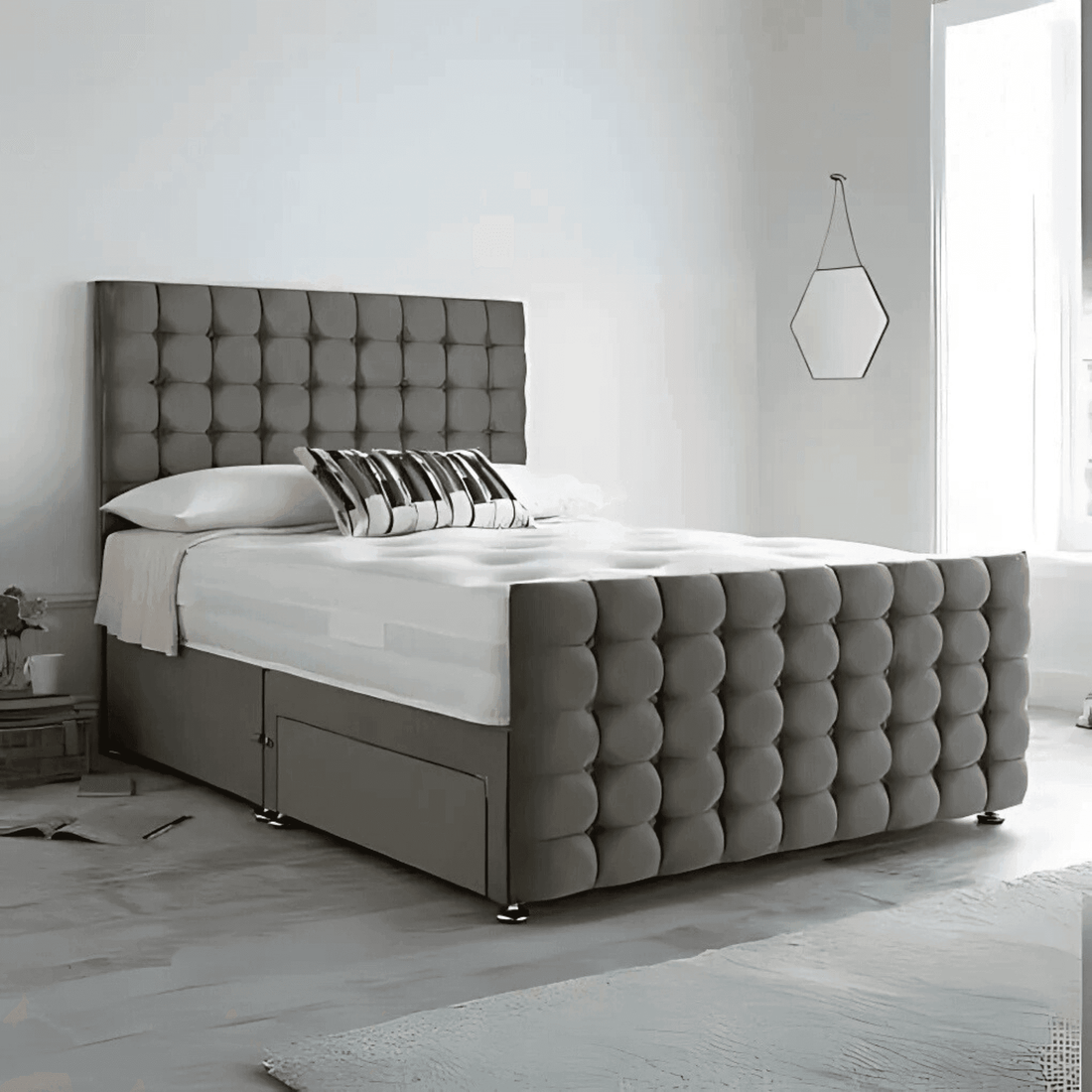 Elora Panel-Lined Upholstered TV Bed Frame - Modern Fabric Bed | UK Beds Direct