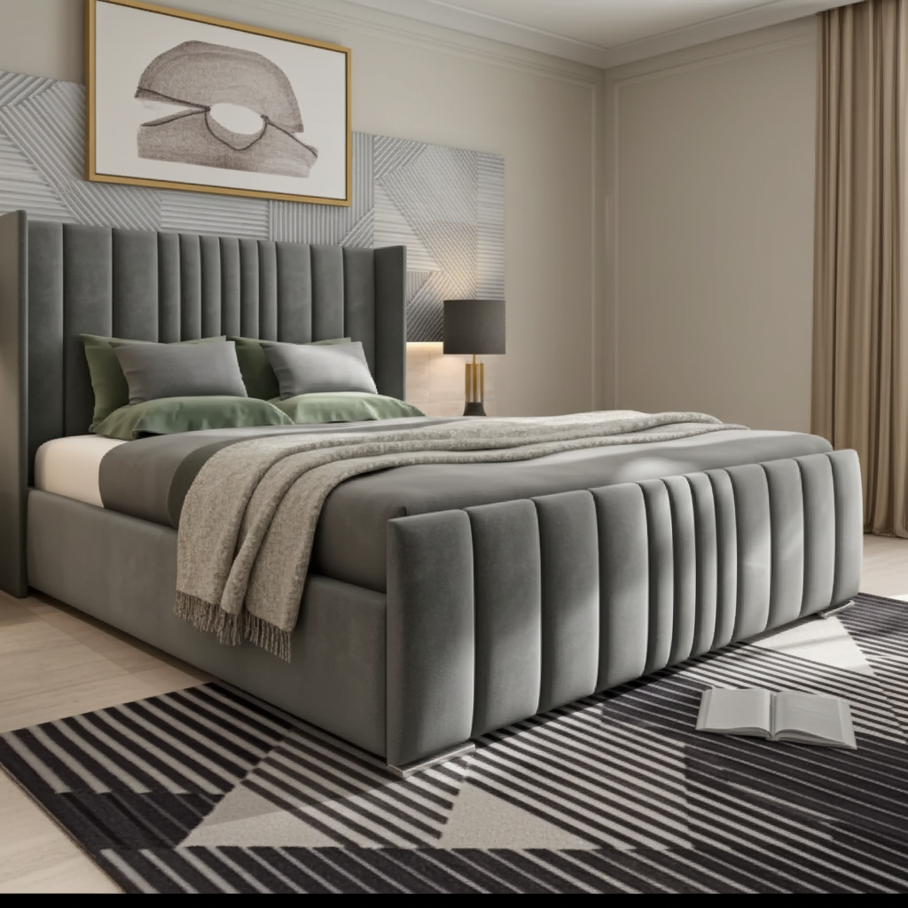 Elora Panel-Lined Upholstered Bed Frame – Modern Fabric Bed | UK Beds Direct