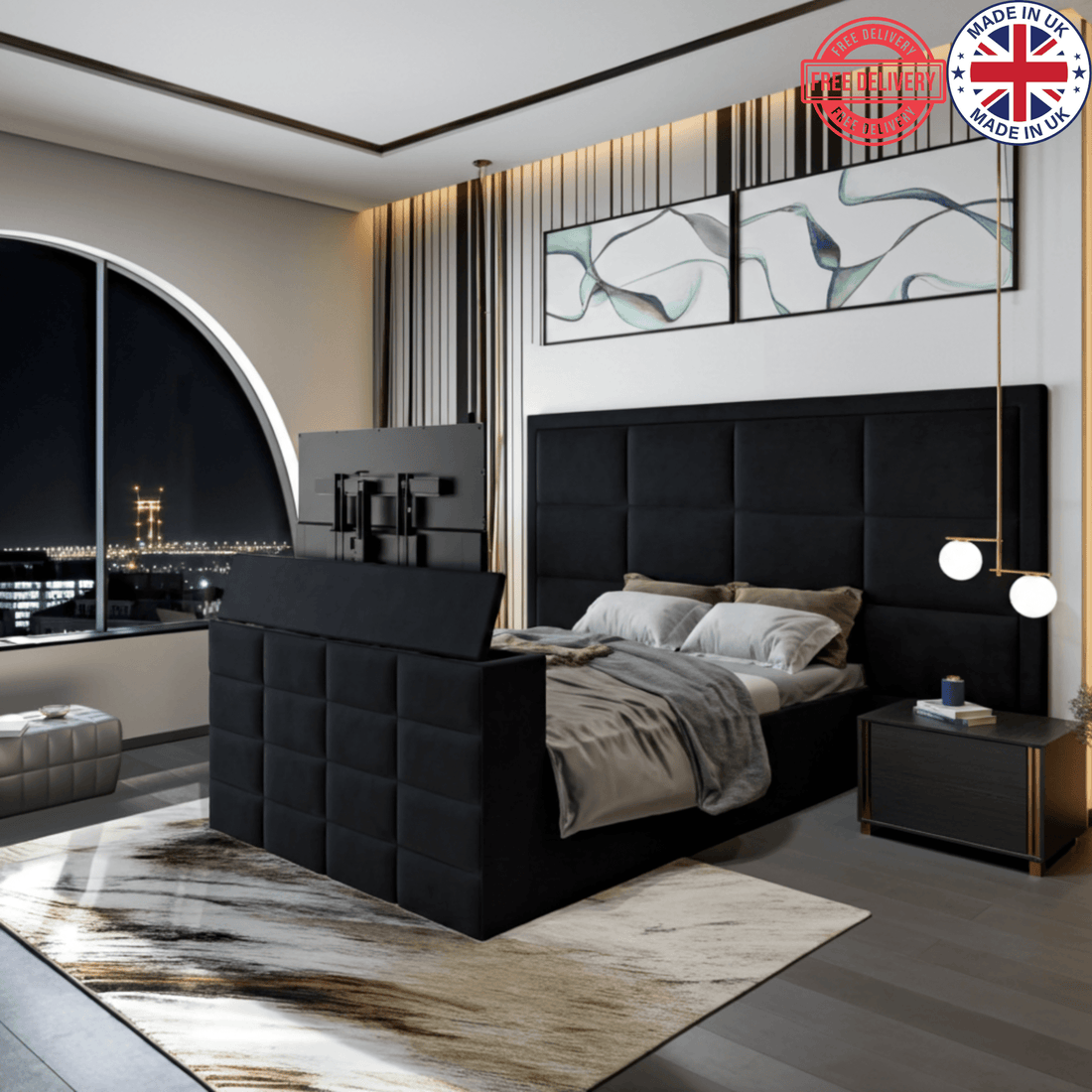 Nero Tufted Upholstered TV Bed with Lift-Up Mechanism