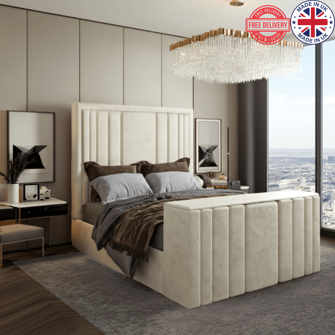 The Elvin Wingback Bed Frame – Studded Velvet Bed