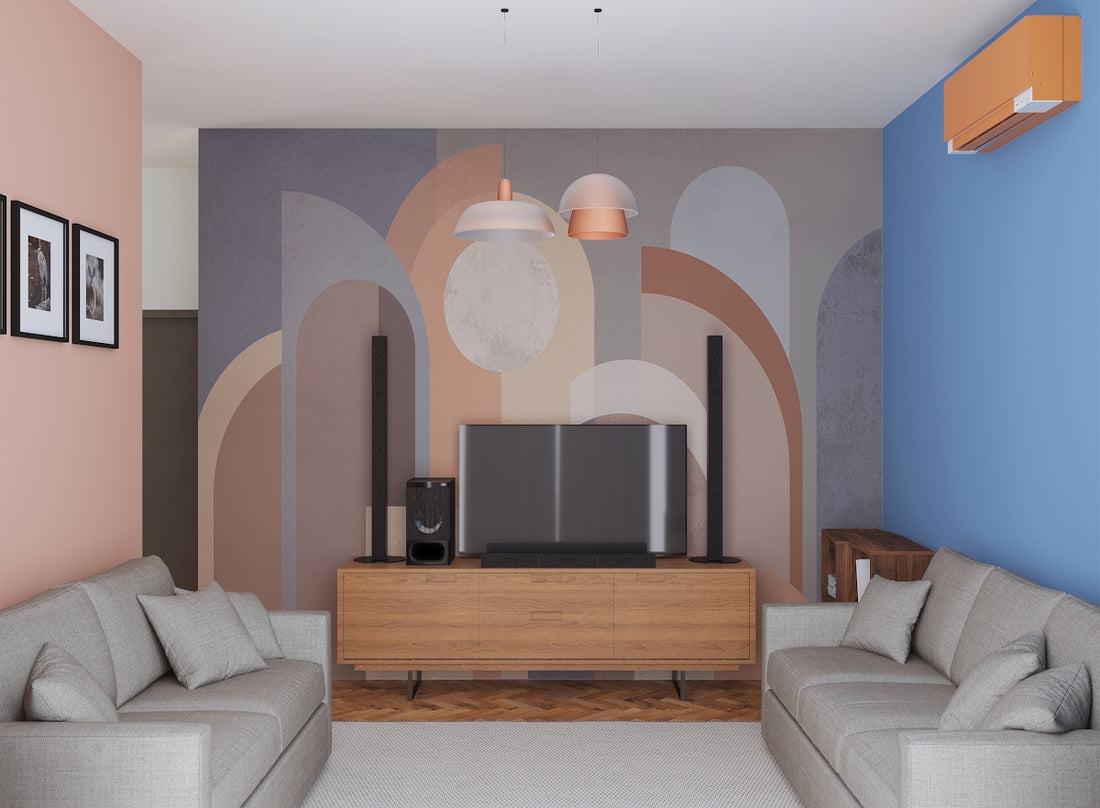 a living room with two couches and a tv