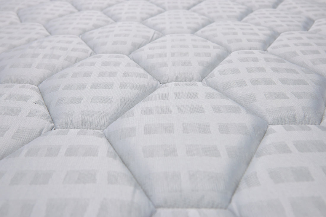 Close-up of a white quilted mattress pattern.