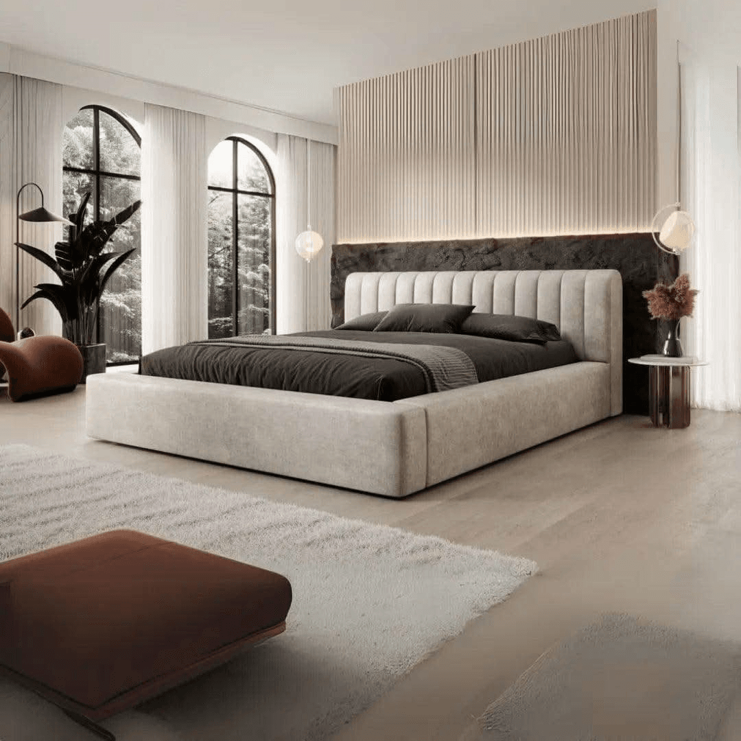 Luna Linear Upholstered Low Bed Frame