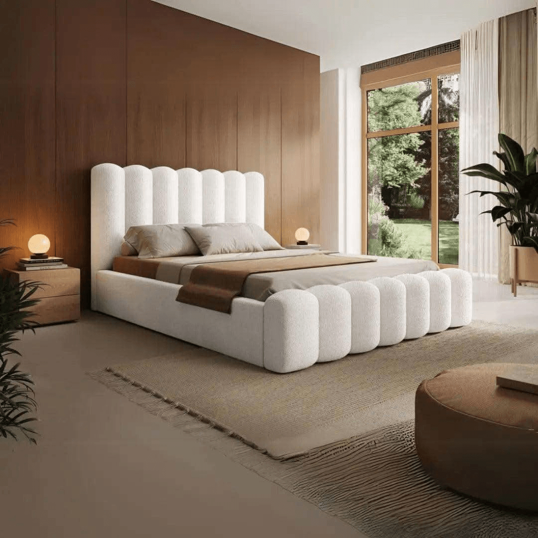 Elora Panel-Lined Upholstered Bed Frame – Modern Fabric Bed | UK Beds Direct