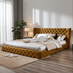 Madeline Wingback Bed – Curved Floor-Standing Upholstered Bed - UK Beds Direct ltd