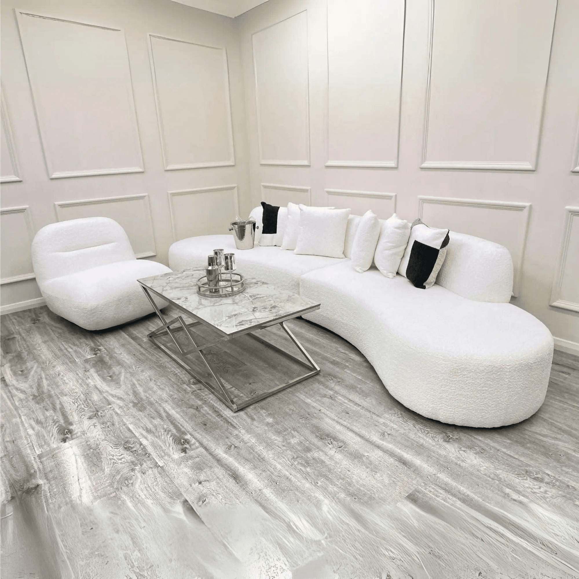 Miami Curved Cinema Boucle Sofa - UK Beds Direct ltd