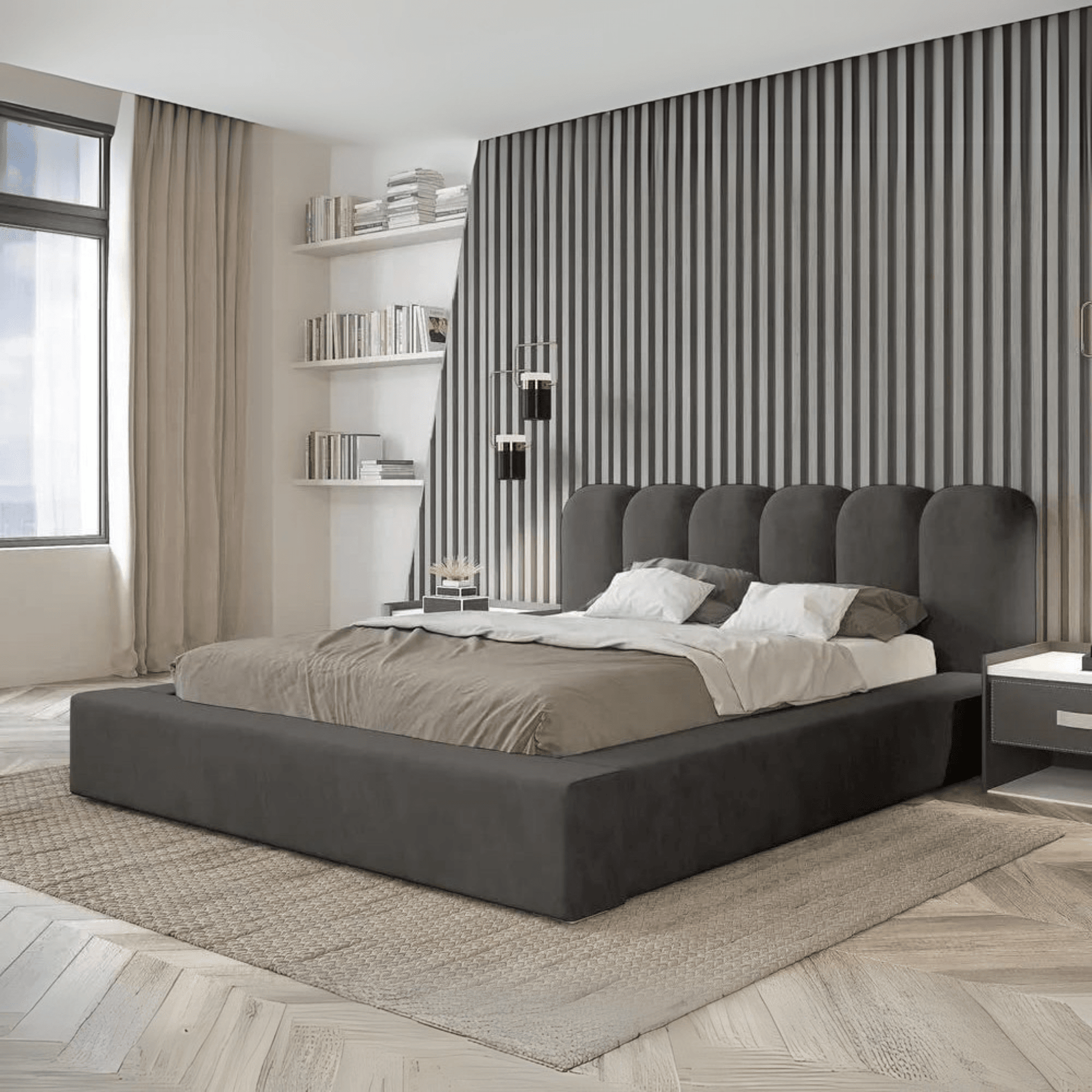 Elia Luxury Ambassador Bed – Upholstered Panel Bed with Ottoman Storage