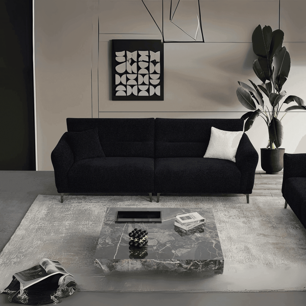 Aluxo Albany Sofa Range in Black Lux Boucle Fabric - UK Beds Direct ltd