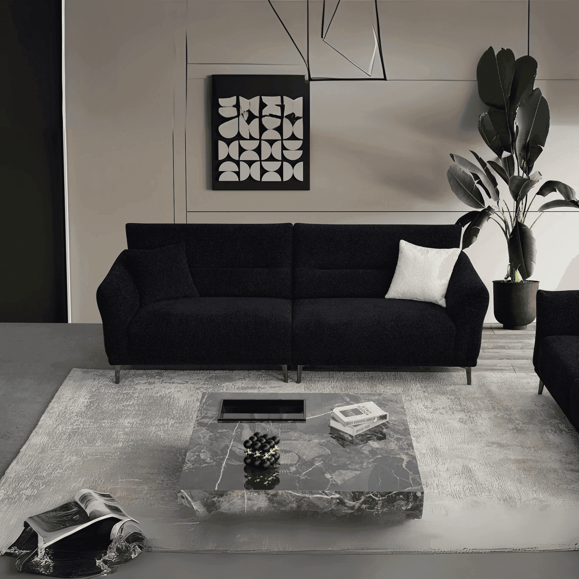 Aluxo Albany Sofa Range in Black Lux Boucle Fabric - UK Beds Direct ltd