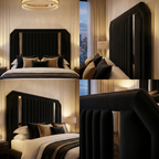 UKBedsDirect 2025 Dreamline Signature Bed – Luxury Upholstered Bed Frame with Gold/Chrome Accent Trim