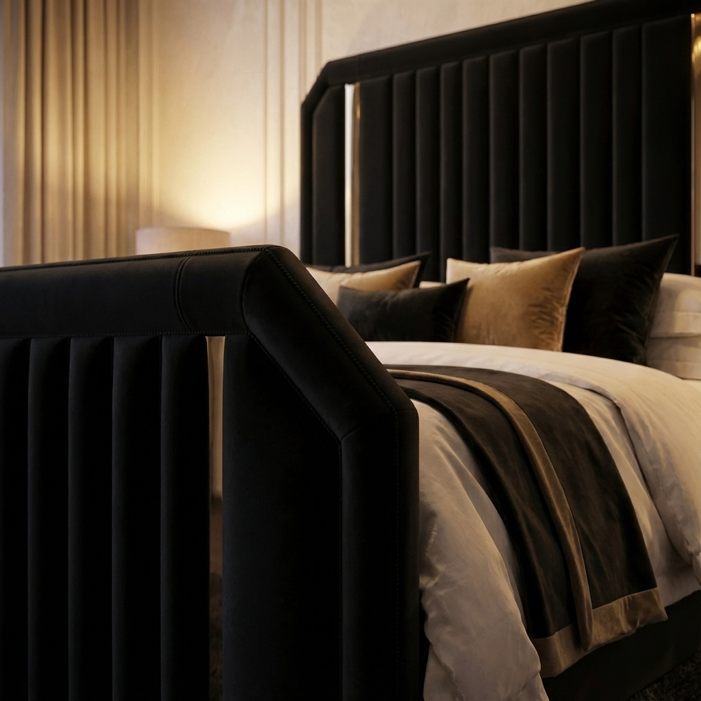 UKBedsDirect 2025 Dreamline Signature Bed – Luxury Upholstered Bed Frame with Gold/Chrome Accent Trim