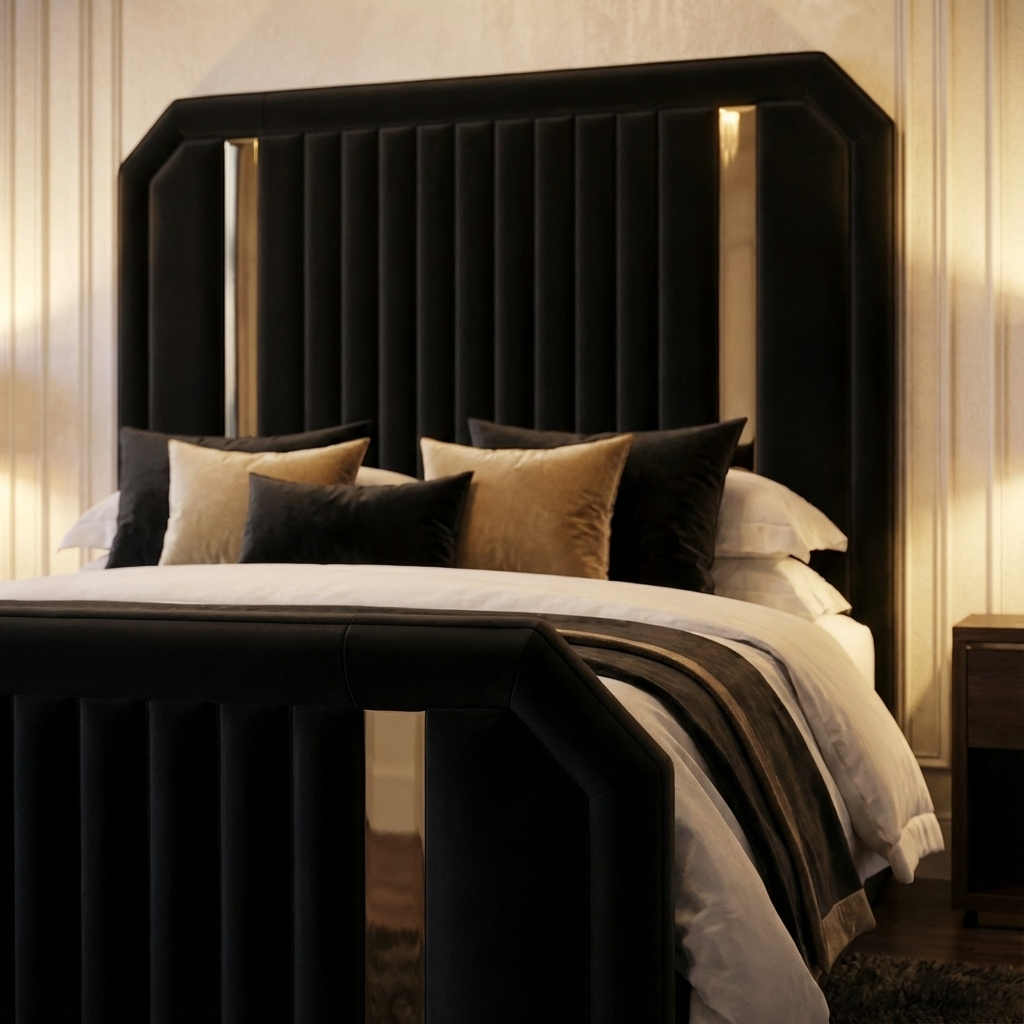 UKBedsDirect 2025 Dreamline Signature Bed – Luxury Upholstered Bed Frame with Gold/Chrome Accent Trim