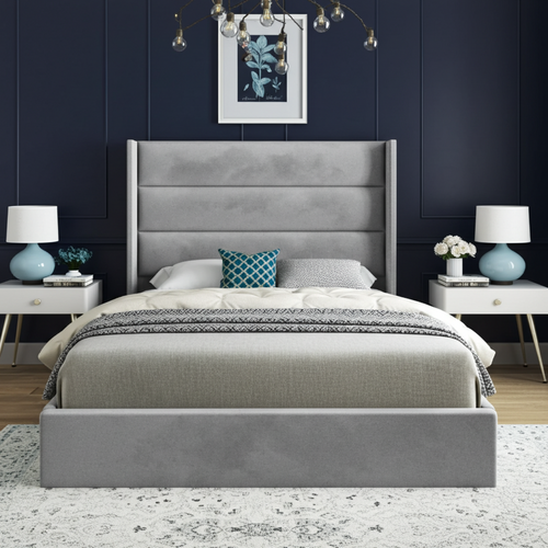 Oslo Straight Winged Bed Frame – Modern Minimalist Velvet Design
