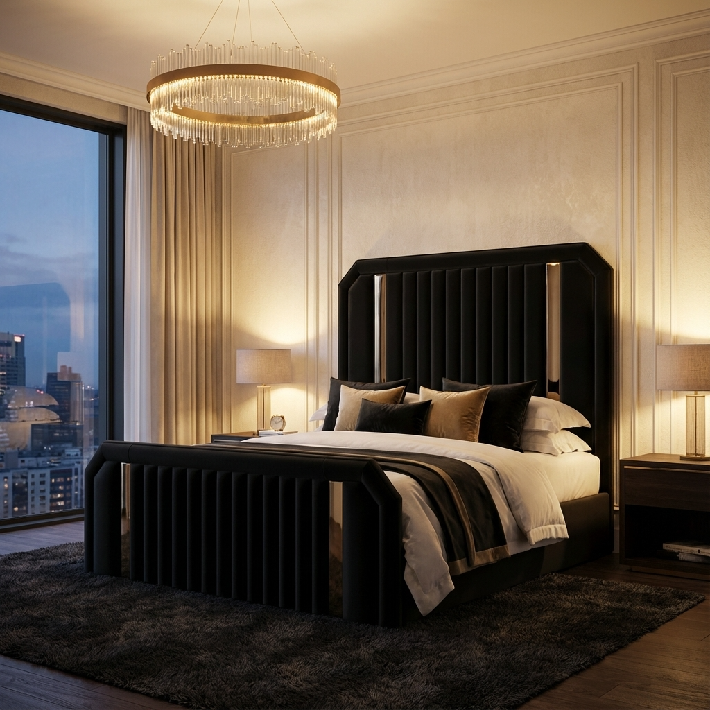 UKBedsDirect 2025 Dreamline Signature Bed – Luxury Upholstered Bed Frame with Gold/Chrome Accent Trim