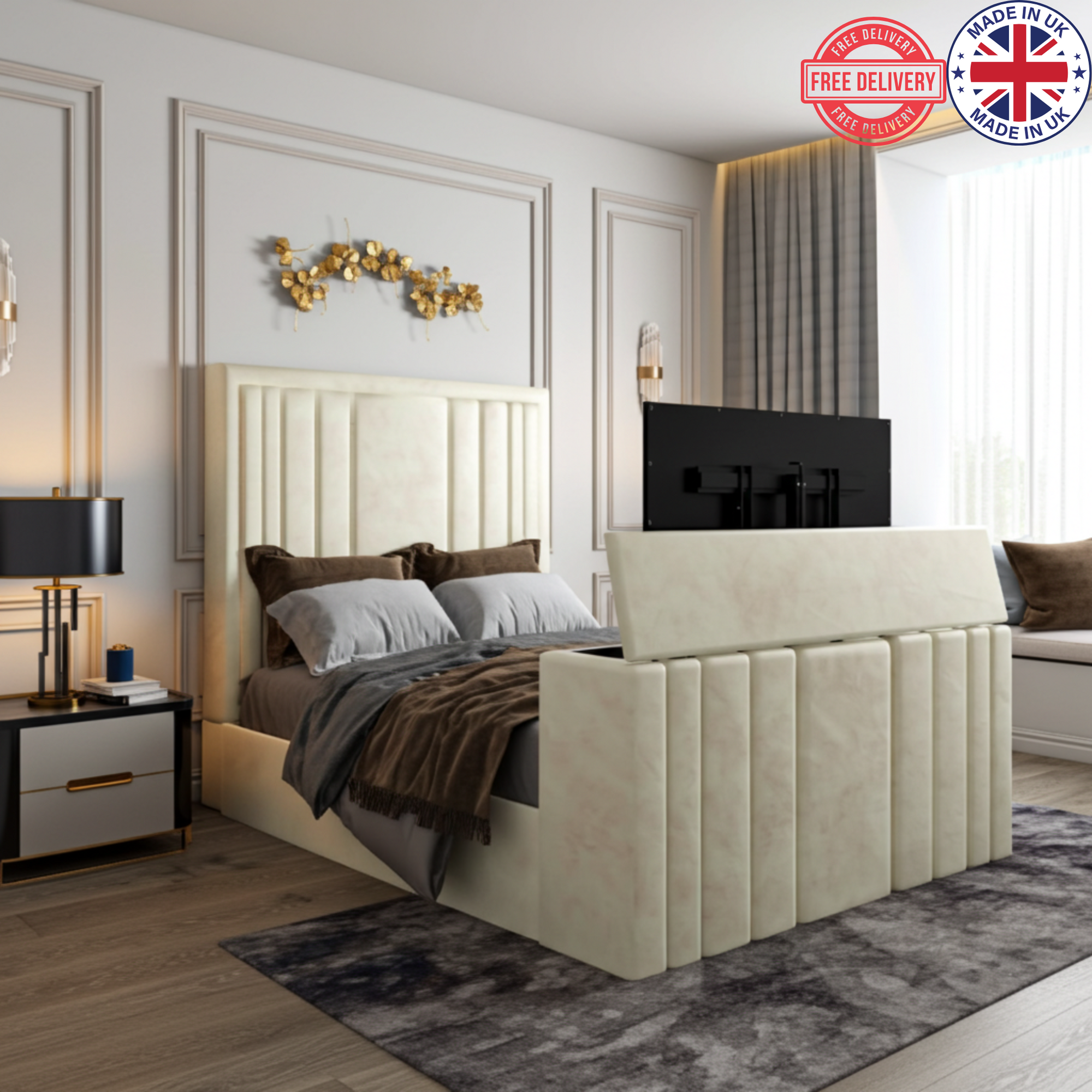 Rayna Panel Lined Tv Bed - UK Beds Direct ltd