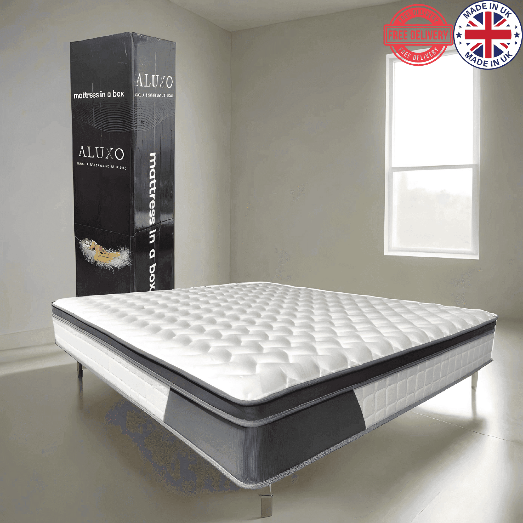 Aluxo Oasis 2000 Pocket Memory Pillow Top Mattress in a box - UK Beds Direct ltd
