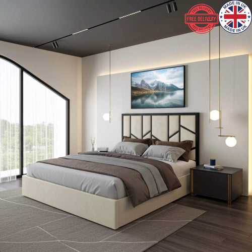 Elora panel-lined upholstered bed frame in grey velvet – UK Beds Direct