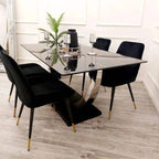 Venus 1.6 Chrome Dining Table with Black Sintered Stone Top With 4 Luna Velvet Dining Chairs - UK Beds Direct ltd