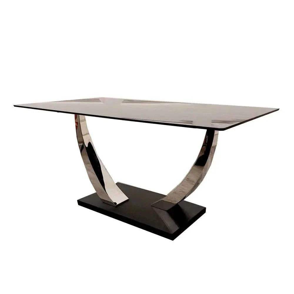 Venus 1.6 Chrome Dining Table with Black Sintered Stone Top With 4 Luna Velvet Dining Chairs - UK Beds Direct ltd
